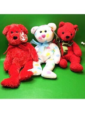 Ty Beanie Baby Valentine Bear Trio Kissme Sizzle Mistletoe Beanbag Plush Love